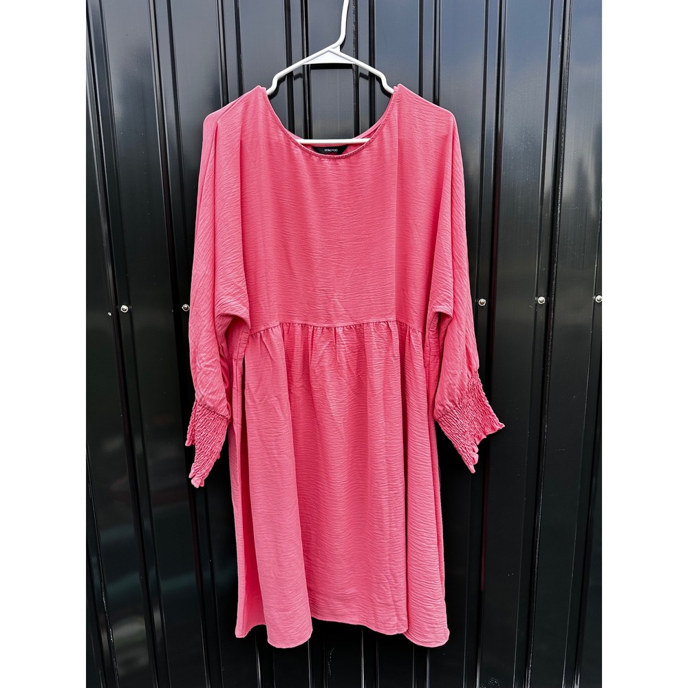 Dokotoo Pink Babydoll Dress Long Smocked Sleeve Empire Waist Mini 2XL